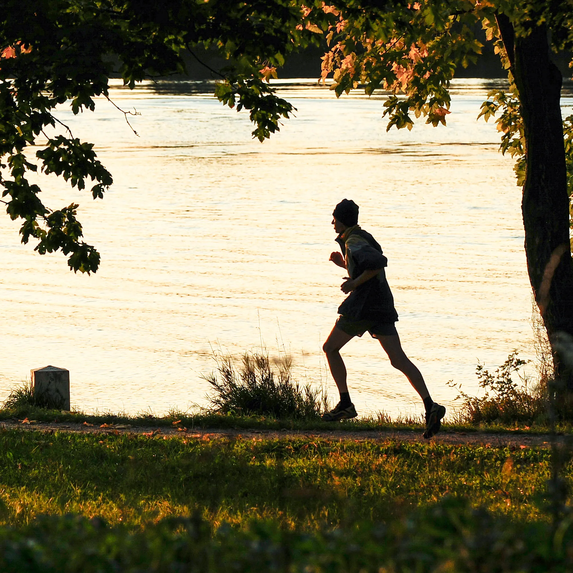 Mann laufend in Natur am See